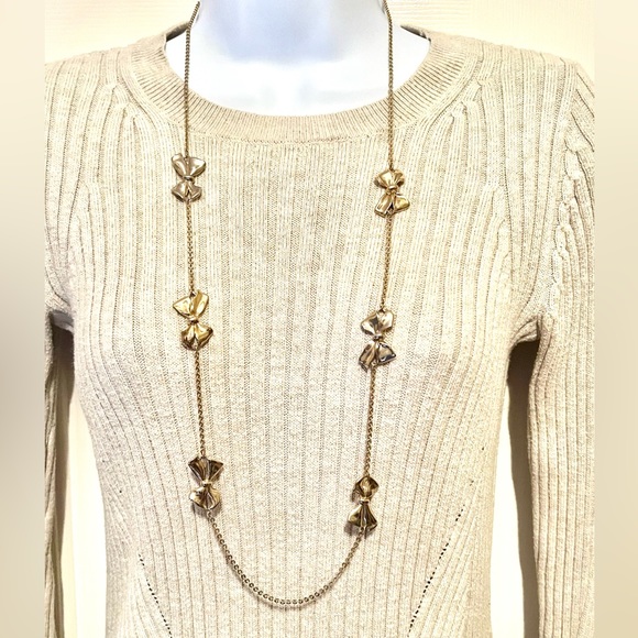 J. Crew  Gold Tone Long Bow Stations Chain Necklace - Picture 2 of 5